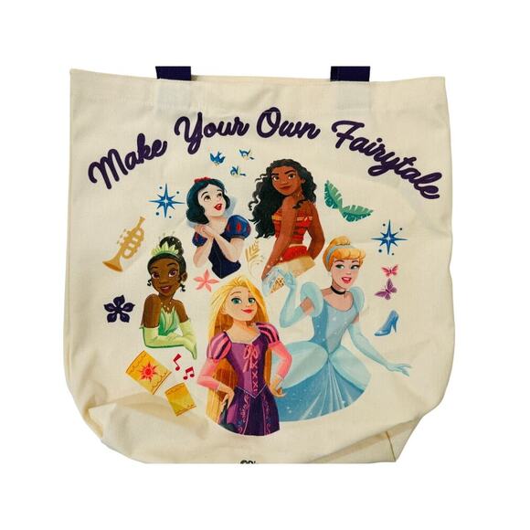 Disney Princess Tote Bag “Make Your Own Fairytale” Canvas Tote Purple Handles - Picture 2 of 5